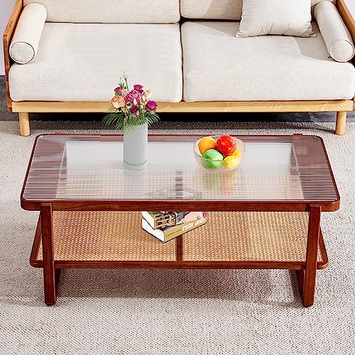 Rattan Coffee Table with Tempered Glass Top B4406