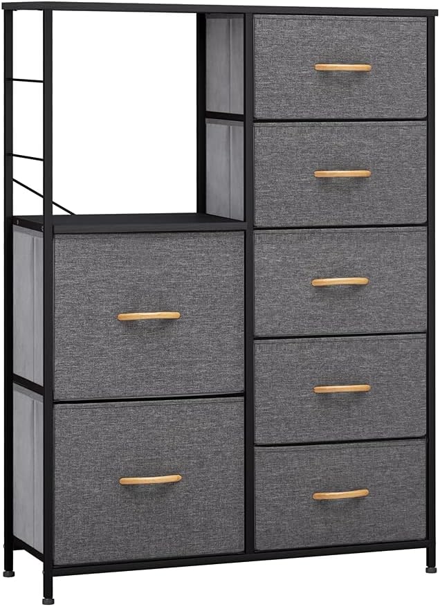 Gray 7 Drawers Fabric Dresser with Shelves G61590