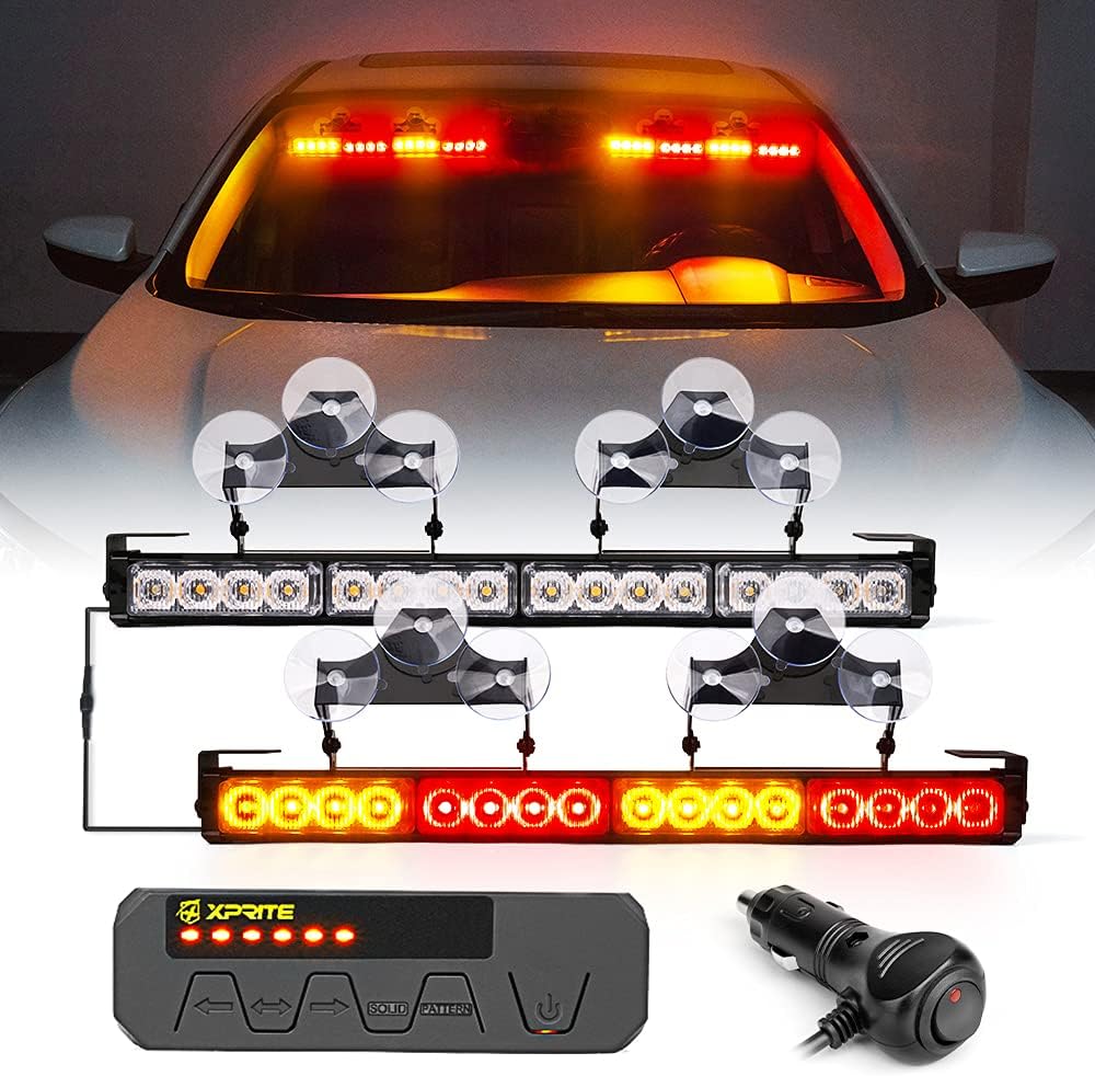 Amber LED Emergency Strobe Light Bar with Control Box, Pack of 2 J2615