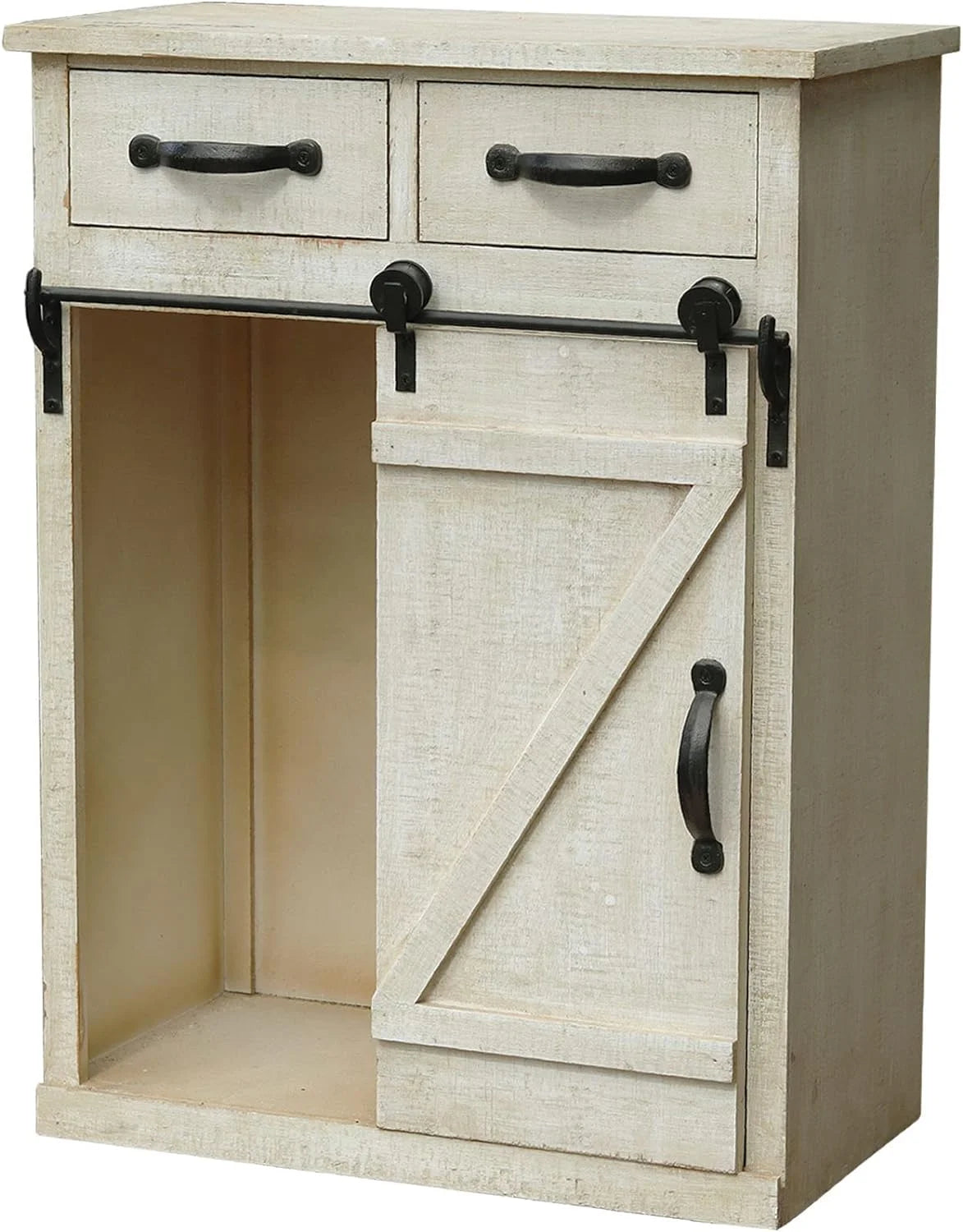 Antique Beige Wood Cabinet End Table with 2 Drawers C8490