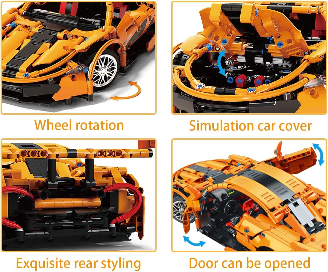 Orange Sports Car MOC Building Blocks Kit, 1258 Pcs Z15898