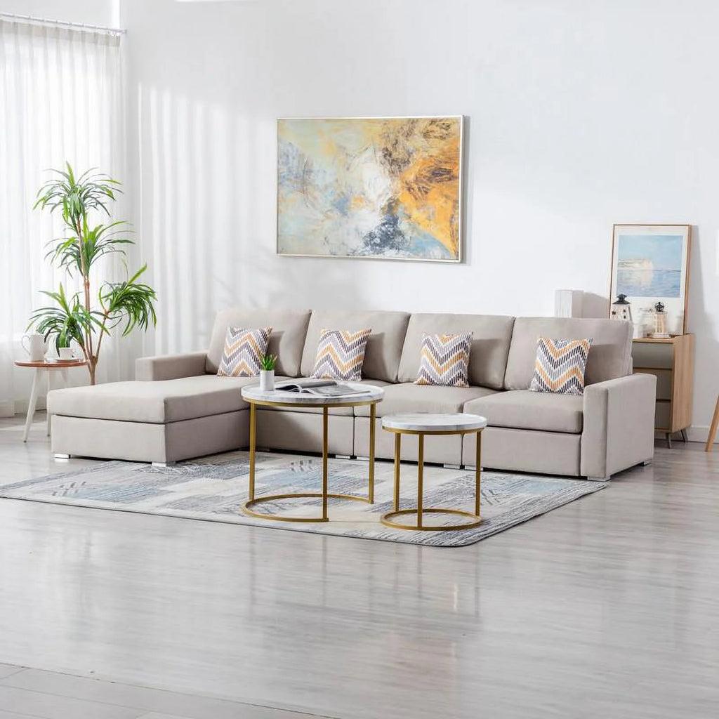 Beige Linen Reversible Sectional Sofa Chaise D1342