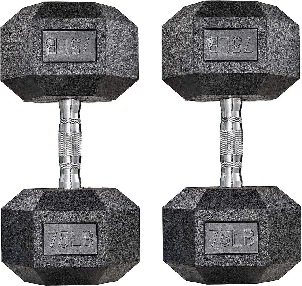 60lbs Pair Black Rubber Coated Cast Iron Hex Dumbbell Set Y9563