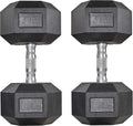 60lbs Pair Black Rubber Coated Cast Iron Hex Dumbbell Set Y9563