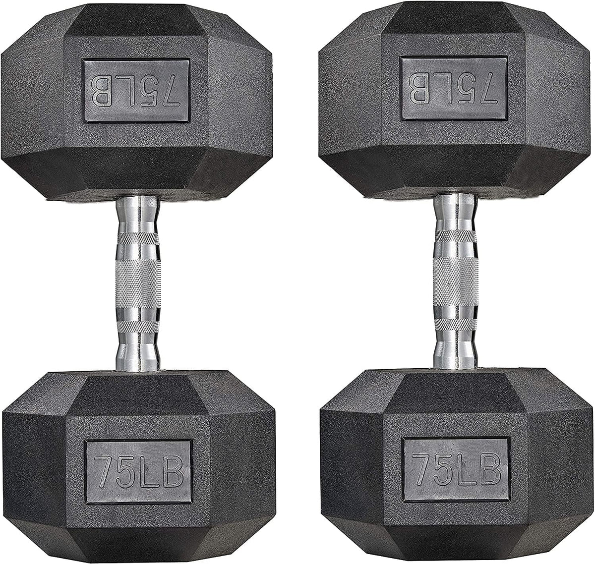 60lbs Pair Black Rubber Coated Cast Iron Hex Dumbbell Set Y9563