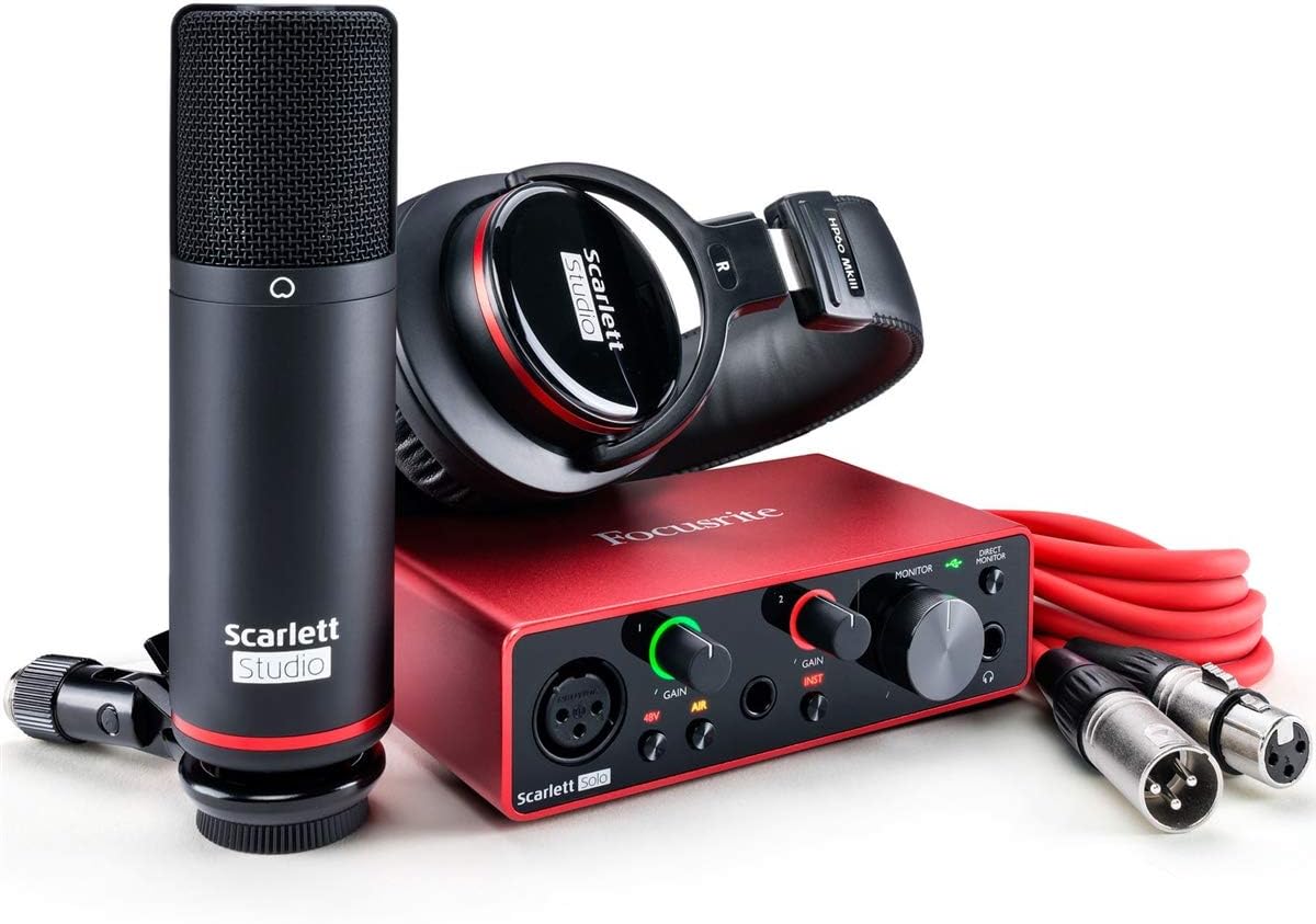 USB Audio Interface Bundle with Boom Stand, XLR Cable and Pop Filter (4 Items) T865011