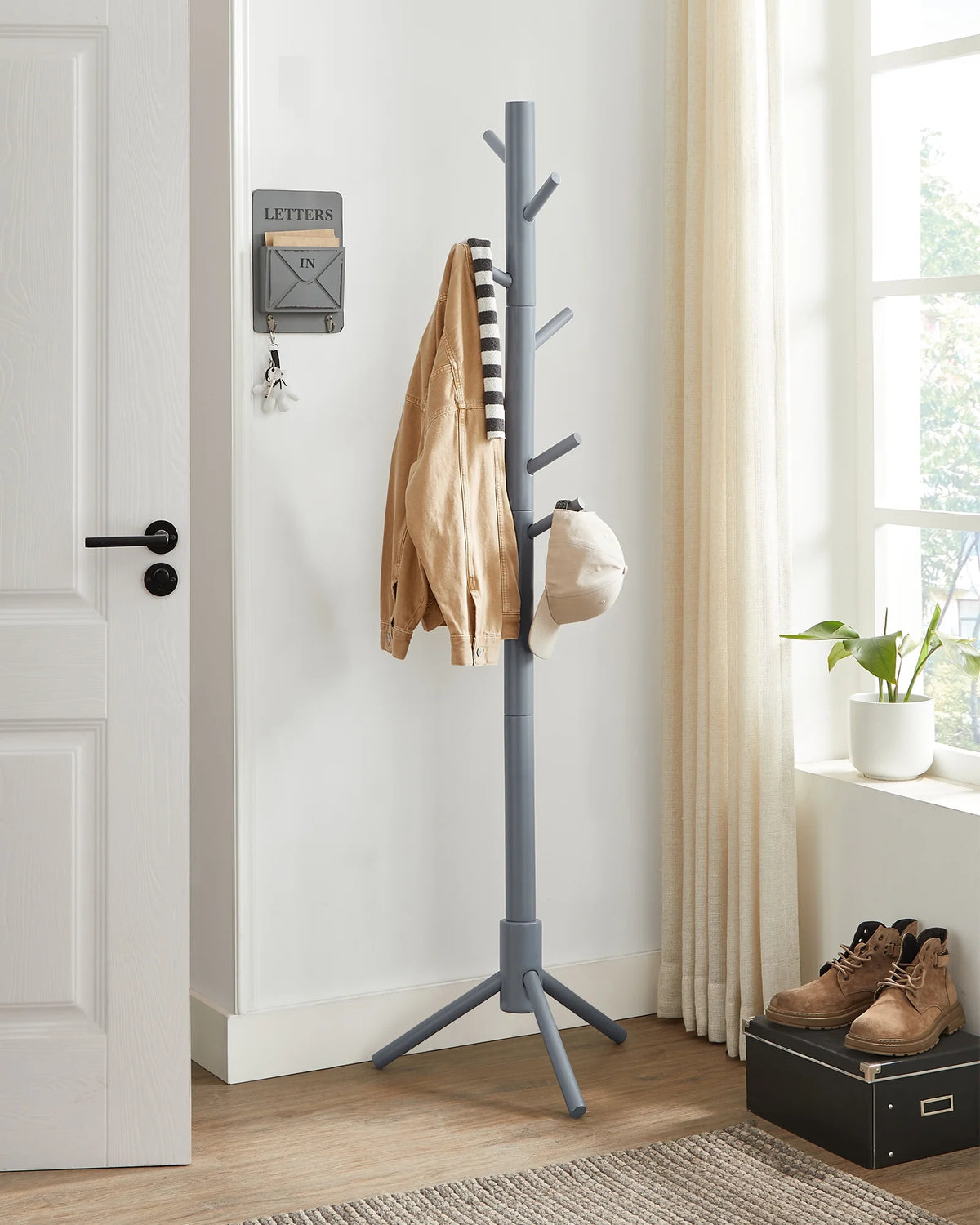 Solid Wood Free Standing Coat Rack with 8 Hooks A726206