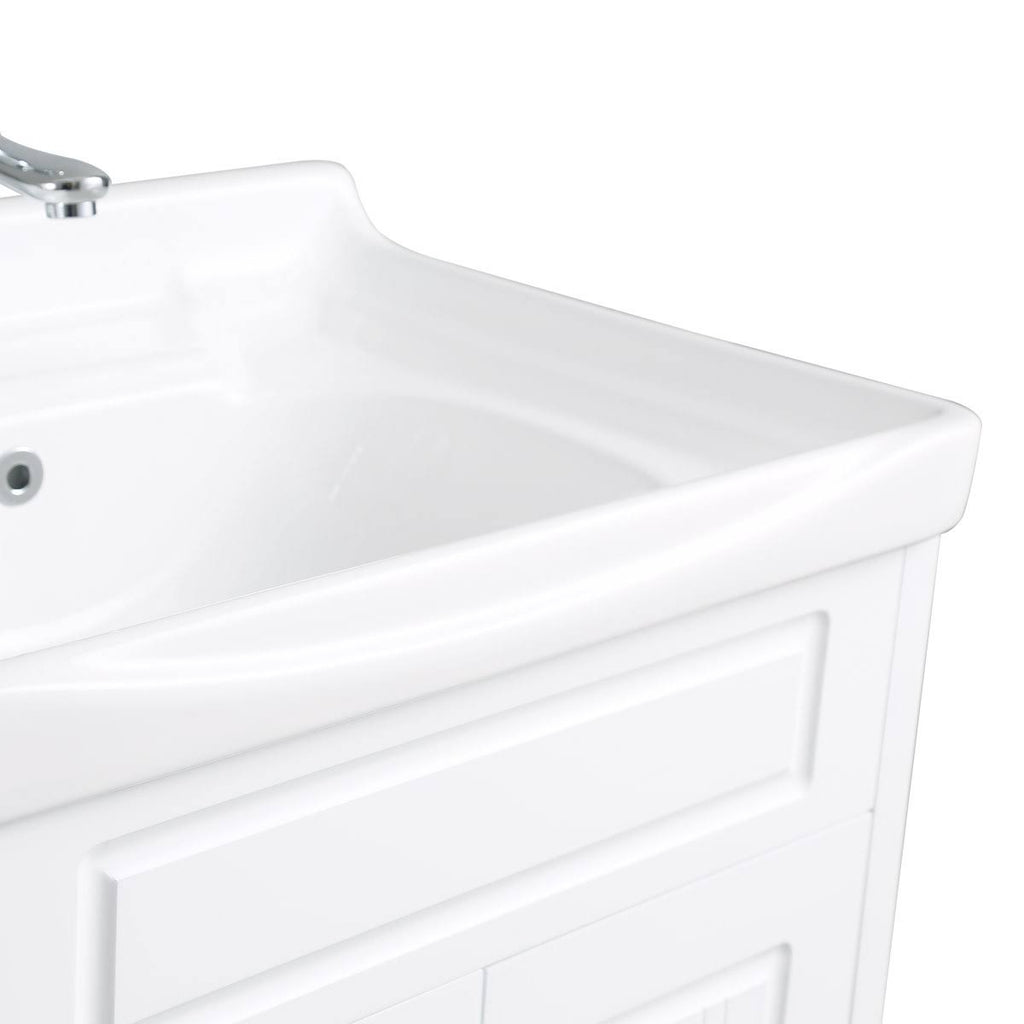 White Bathroom Wall Mount Vanity Cabinet Sink with Faucet and Drain E308816