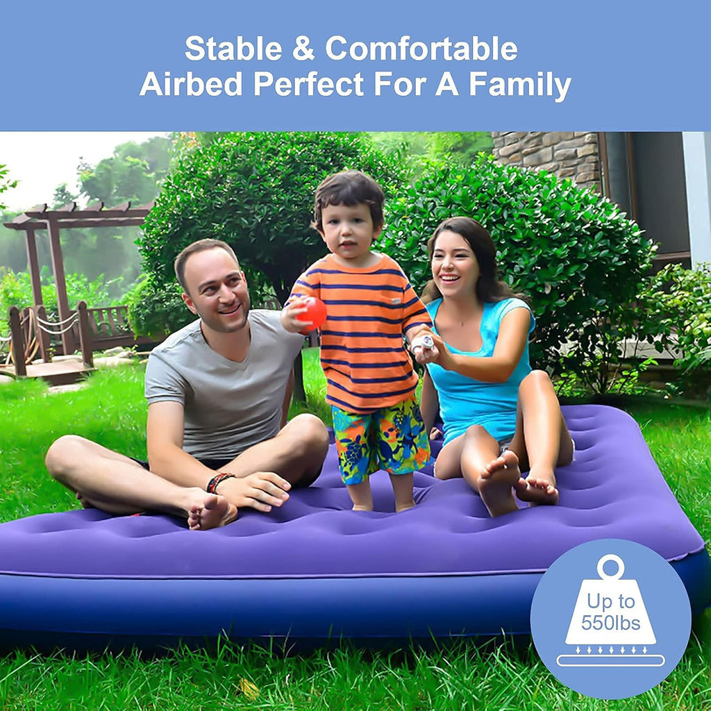 Queen Camping Air Mattress Inflatable Air Bed with Flocked Top Foldable U364394