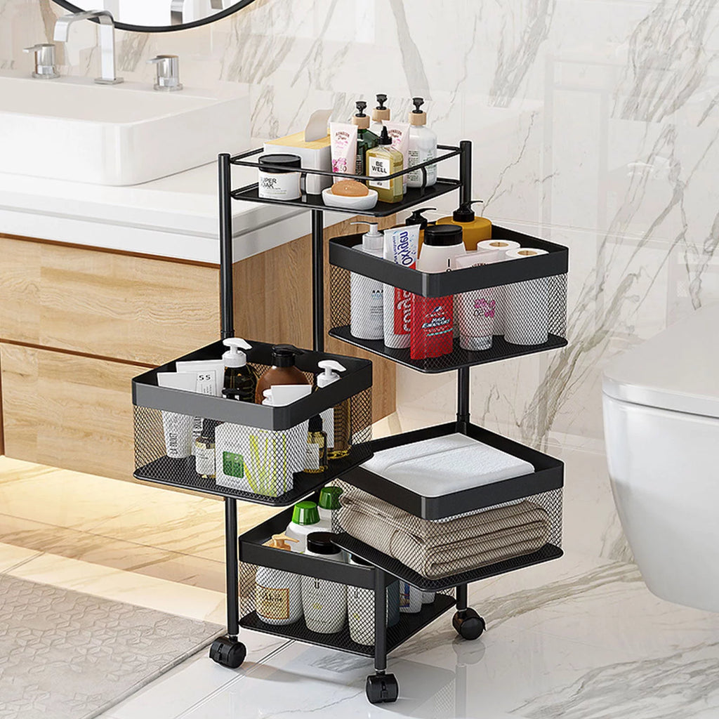 4-Tier Rotating Metal Storage Basket with Wheels V61672