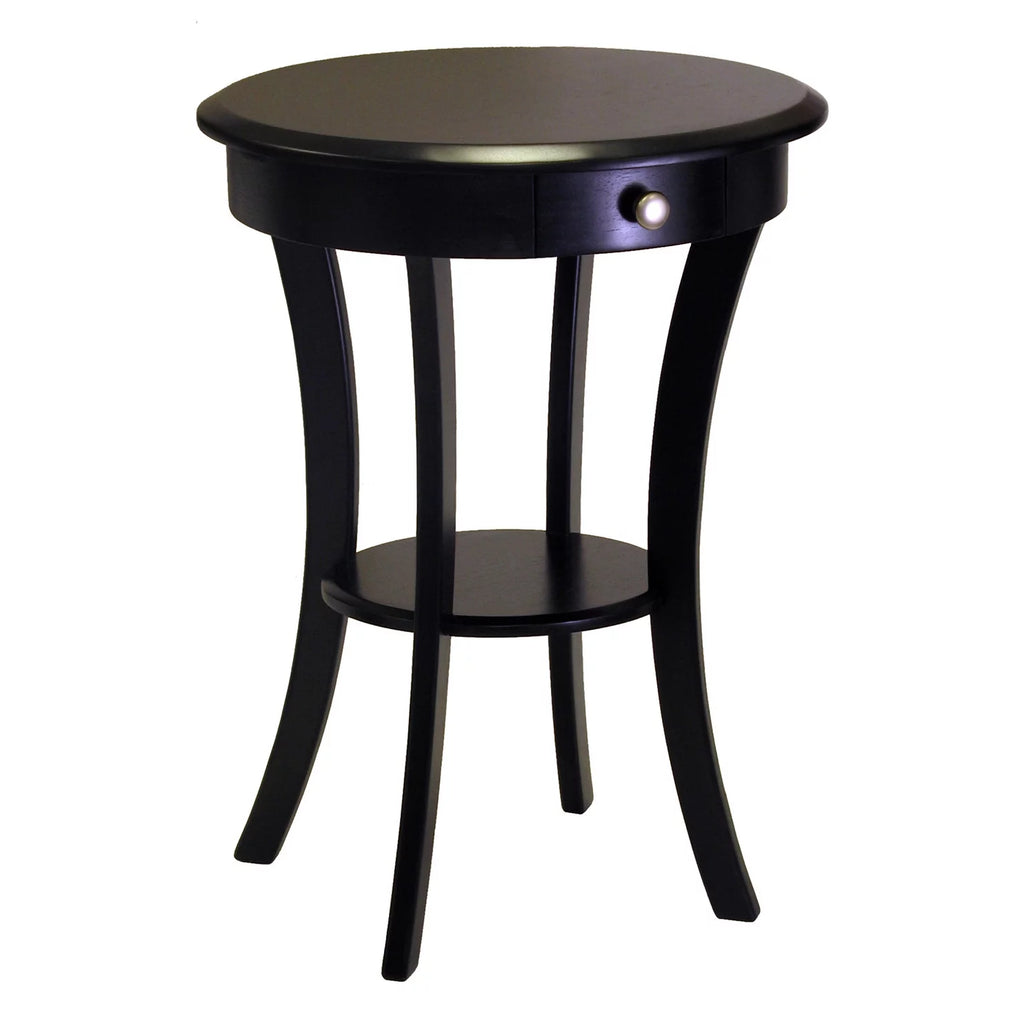 Black Round Wooden Accent Table with Drawer F888375