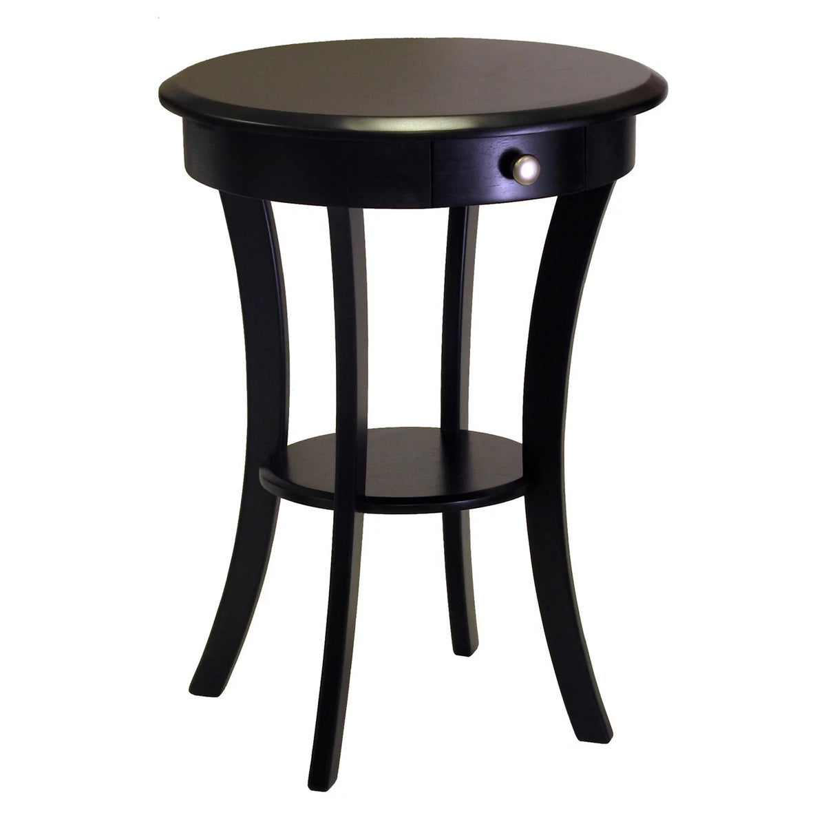 Black Round Wooden Accent Table with Drawer F888375