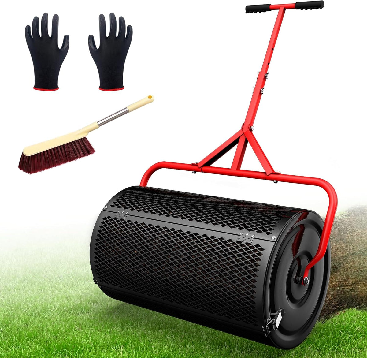 24 Inch Compost Roller Spreader with Adjustable T-Shaped Handle E944