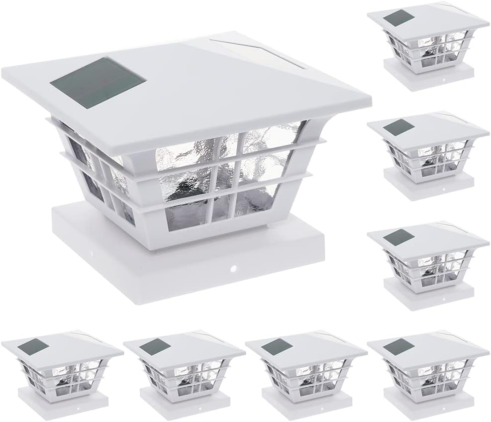 8 Pack Solar Powered Post Cap Light with 4x4 Base Adapter, White E249157
