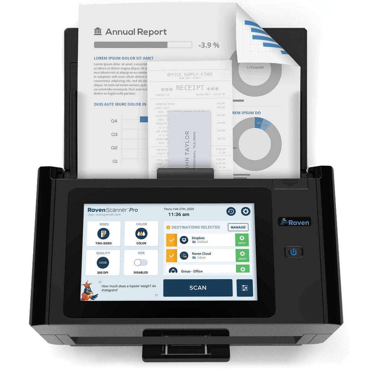 Raven Pro Document Scanner with Touchscreen, Color Duplex Feeder, Wireless, Wifi, Ethernet, USB V773239