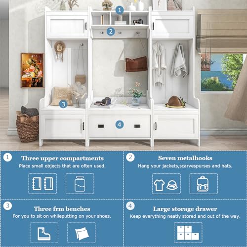 White Hall Tree with Bench and Shoe Storage W228