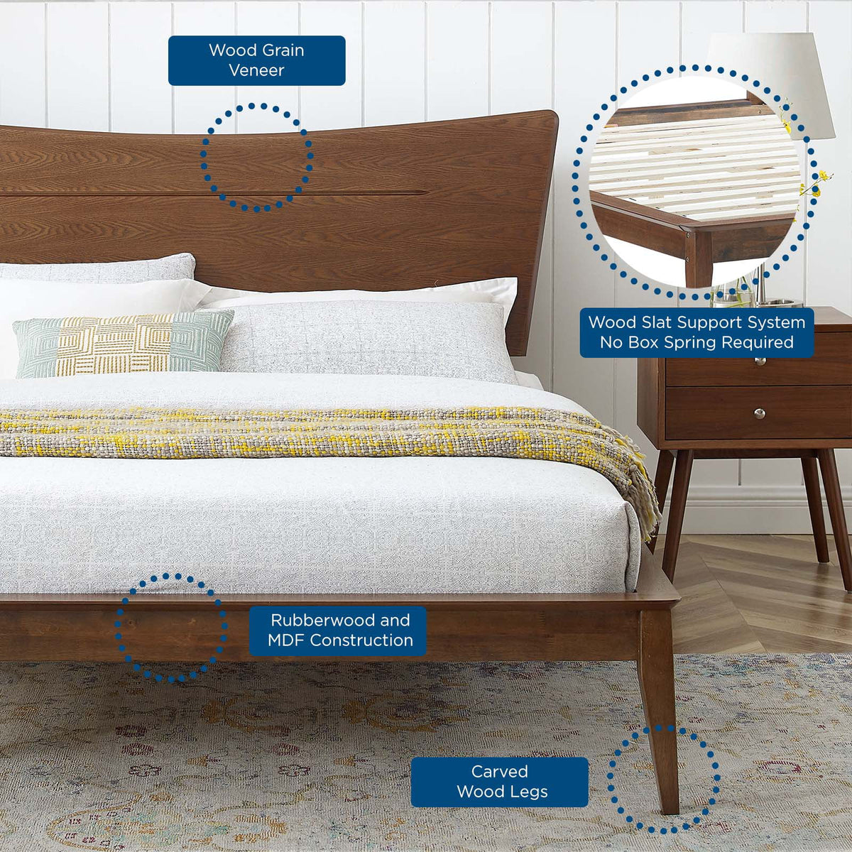 King Wood Platform Bed in Walnut W90567