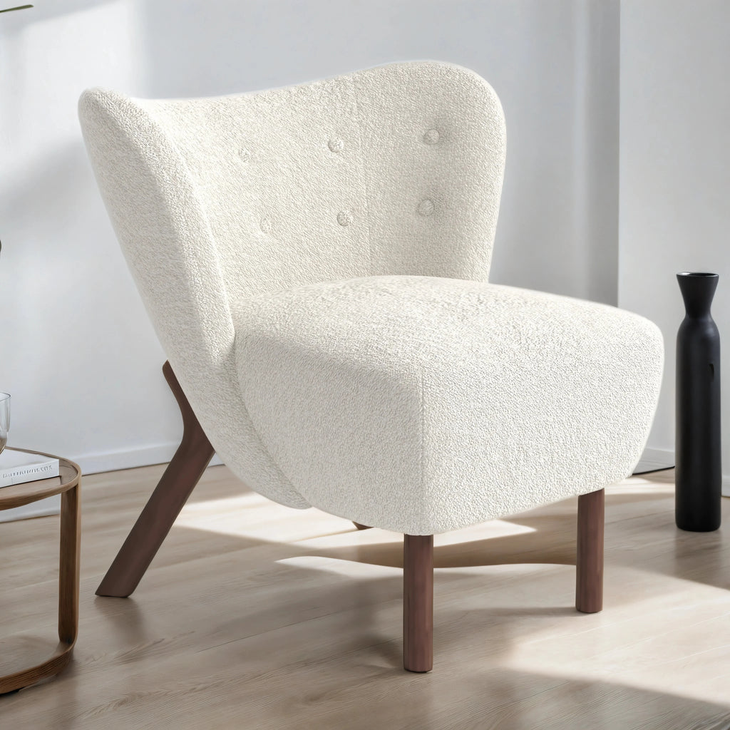 34" Wide Beige Teddy Tufted Wingback Chair with Solid Wood Leg Z776