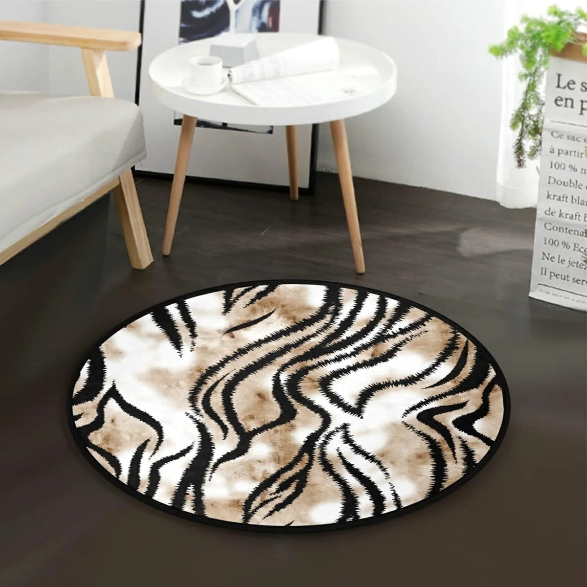 Hand Drawing Tiger Texture Round Area Rug 3Ft Washable Non-Slip T758453