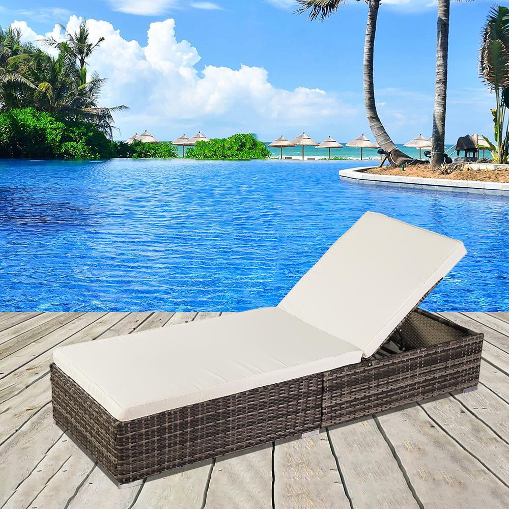 Adjustable Pool Chaise Lounge Chair PE Wicker with Cushion K4257