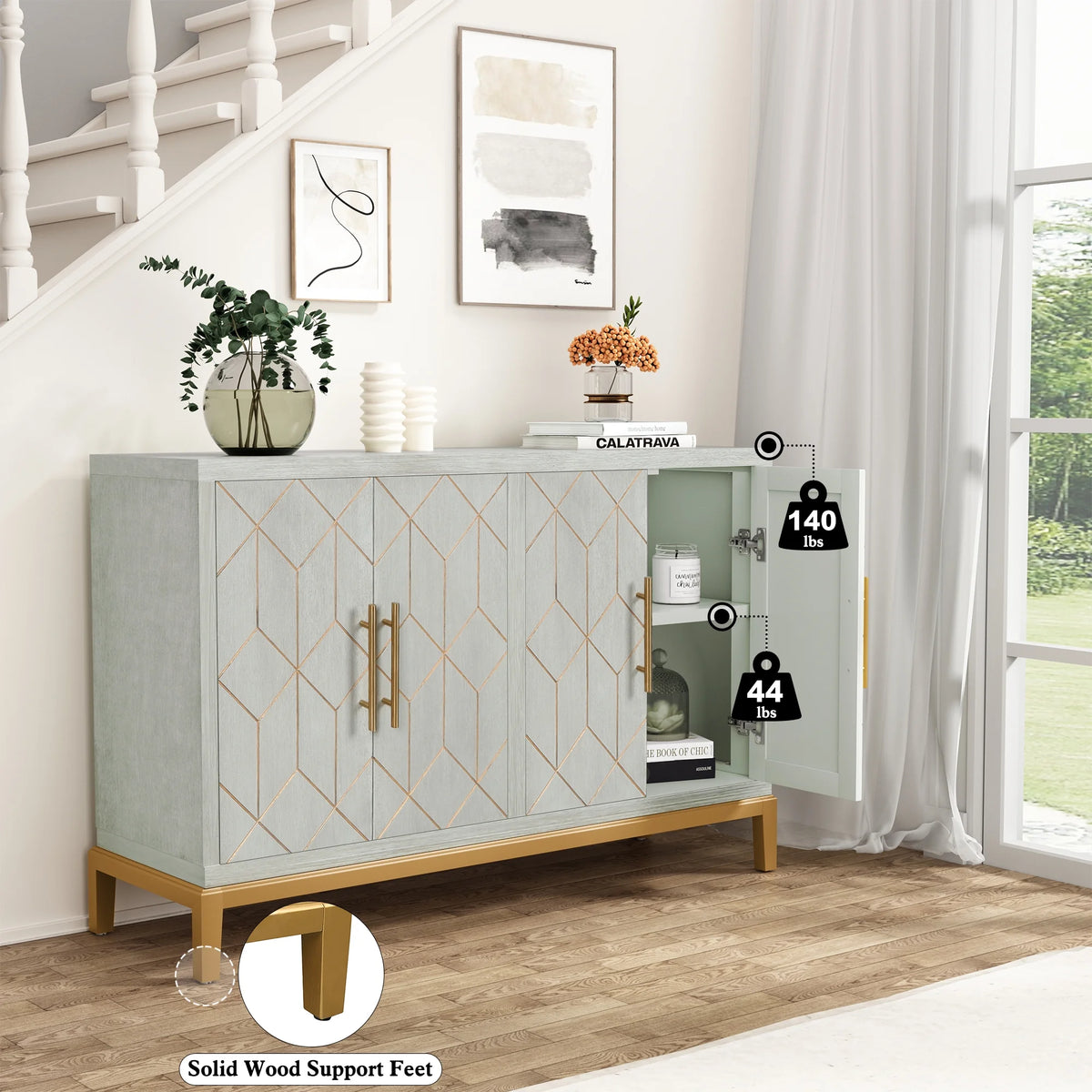 Green Accent Cabinet with Gold Trim H48920
