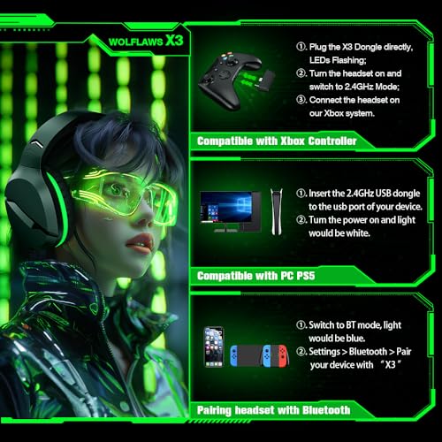 Wireless Gaming Headset with Noise Canceling Microphone, 50H Battery A7241