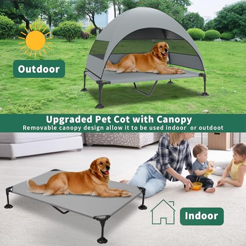 Grey Raised Outdoor Dog Cot with Removable Canopy A979660