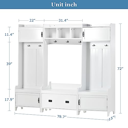 White Hall Tree with Bench and Shoe Storage W228