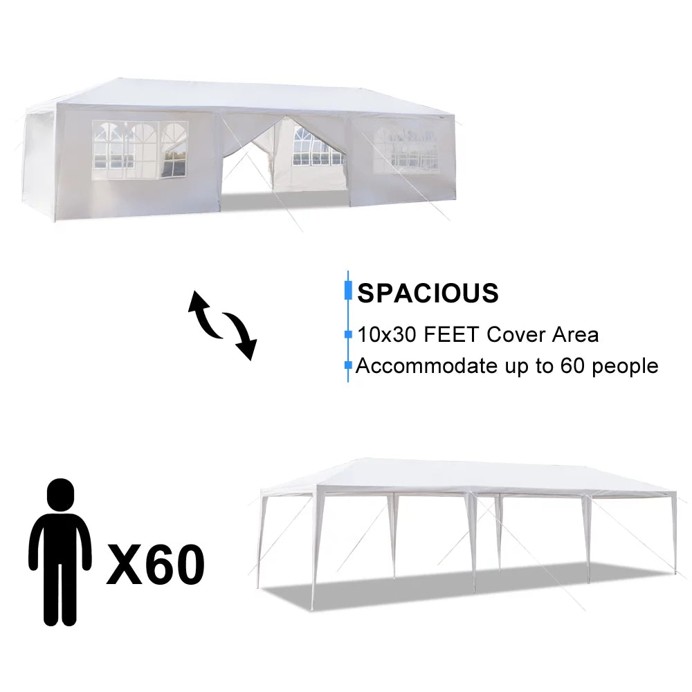 10'x 30' Canopy Tent with 8 Sidewalls White F101348