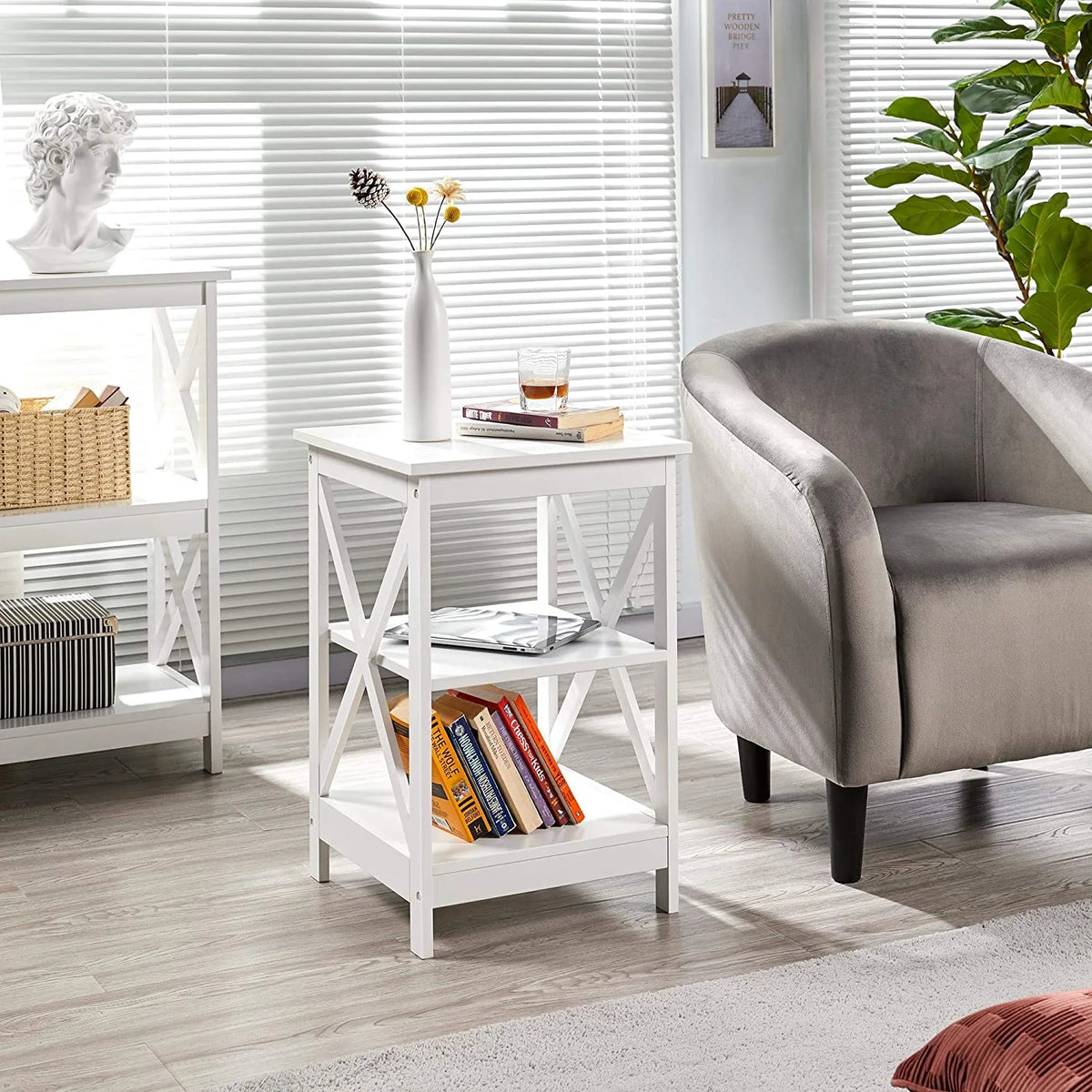 3-Tier Wooden Side End Tables with Solid Wood Legs I36963