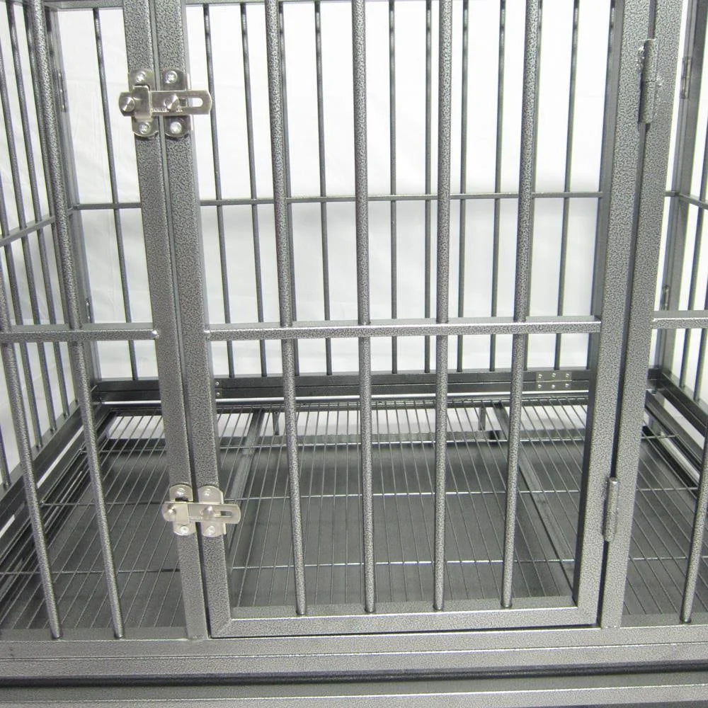 Silver Double-Door Dog Crate Kennel with Tray Y418