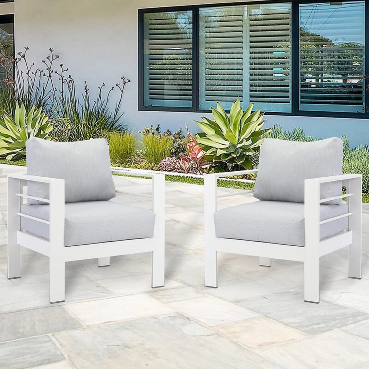 2 Pcs White Aluminum Outdoor Sofa with Cushions B5657