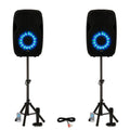 Powered 2000W 15" Bluetooth LED Speakers with Mics and Stands V78069