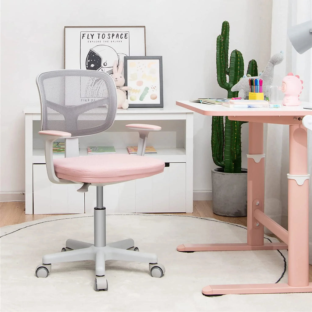 Kids Desk Chair with Adjustable Height, Lumbar Support, Mesh Seat (Pink) V81369