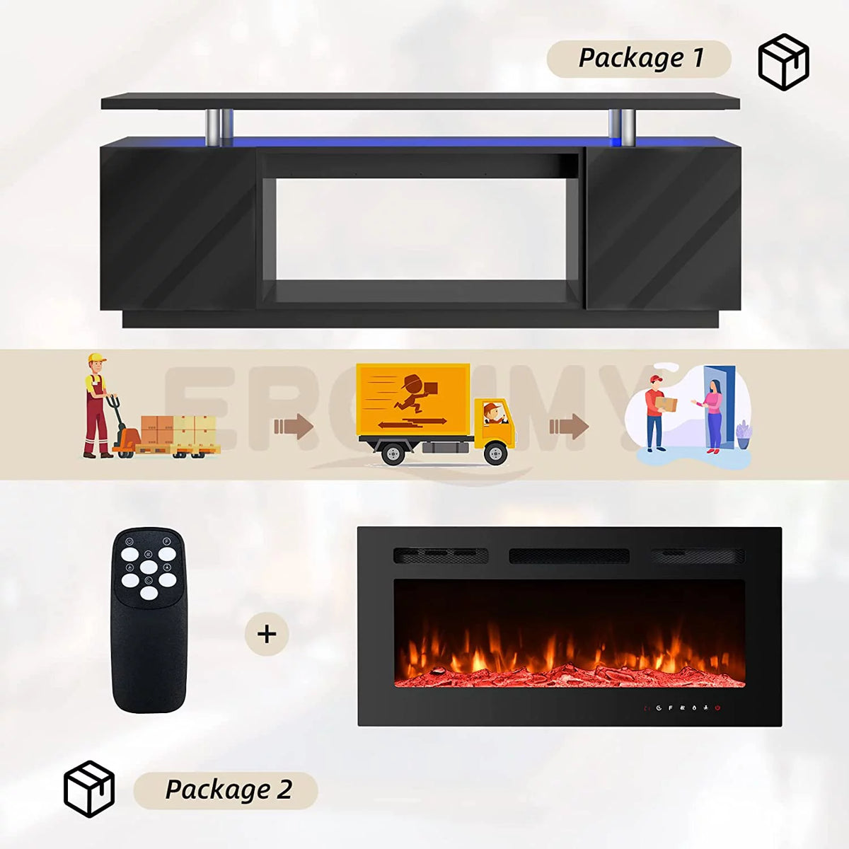 White Fireplace TV Stand with 40'' Electric Fireplace J6107