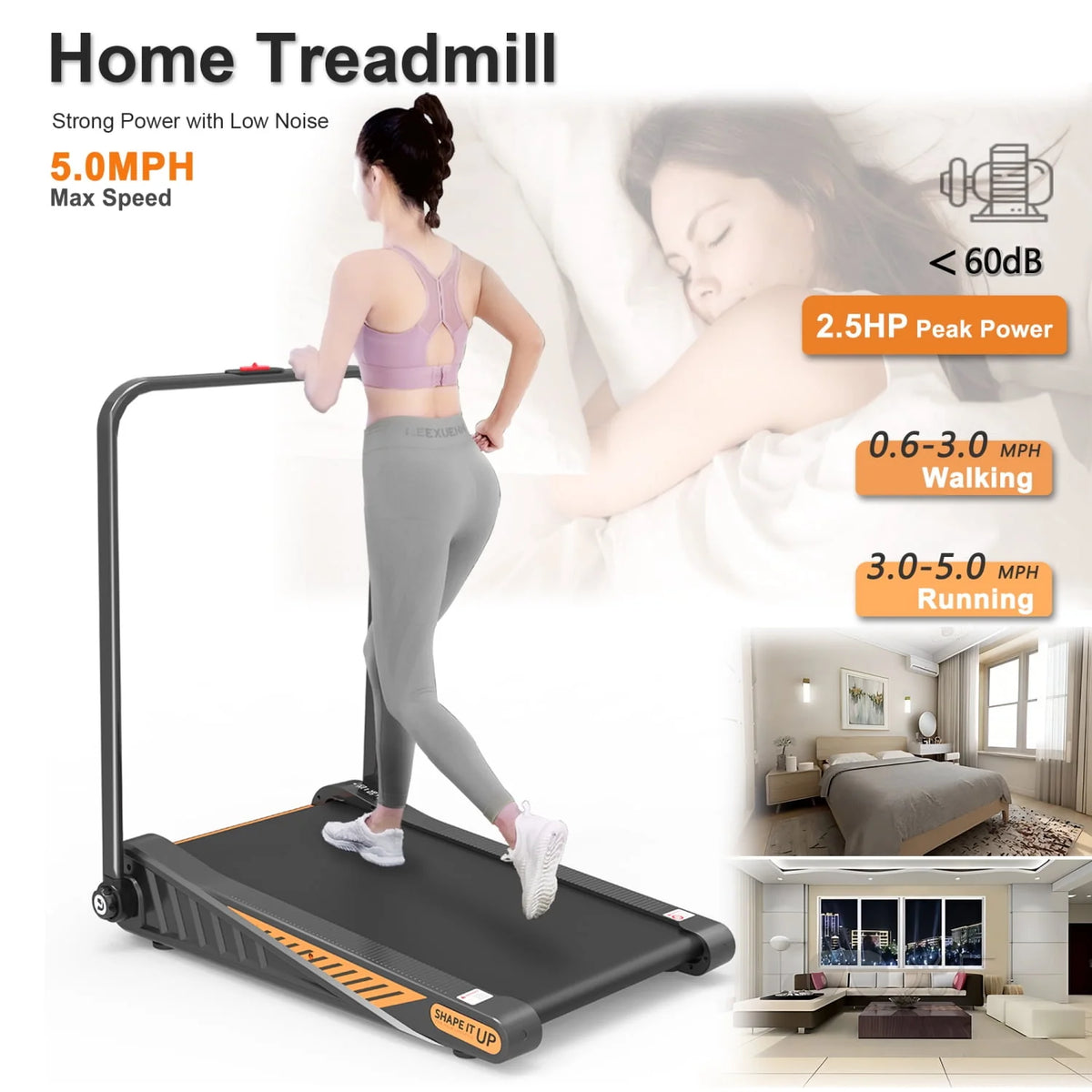2 in 1 Folding Treadmill 2.5HP 15% Incline Under Desk Electric Treadmill I538
