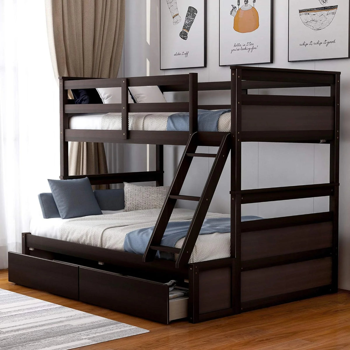 Espresso Over Full Wood Bunk Bed with Storage Y23145