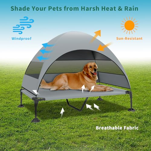 Grey Raised Outdoor Dog Cot with Removable Canopy A979660