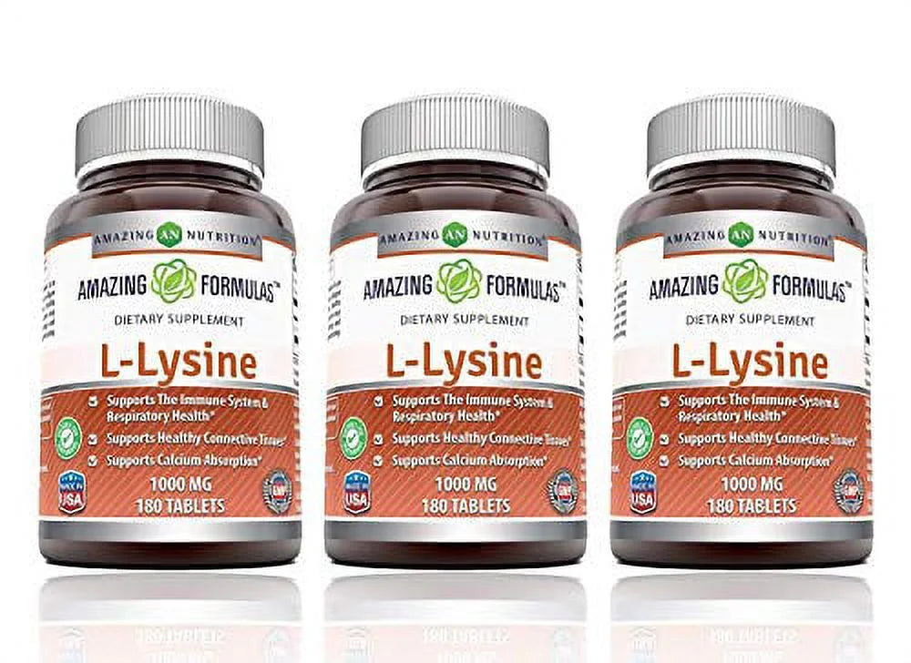 L-Lysine 1000mg Amino Acid 180 Vegetarian Tablets Pack of 3 Y34364
