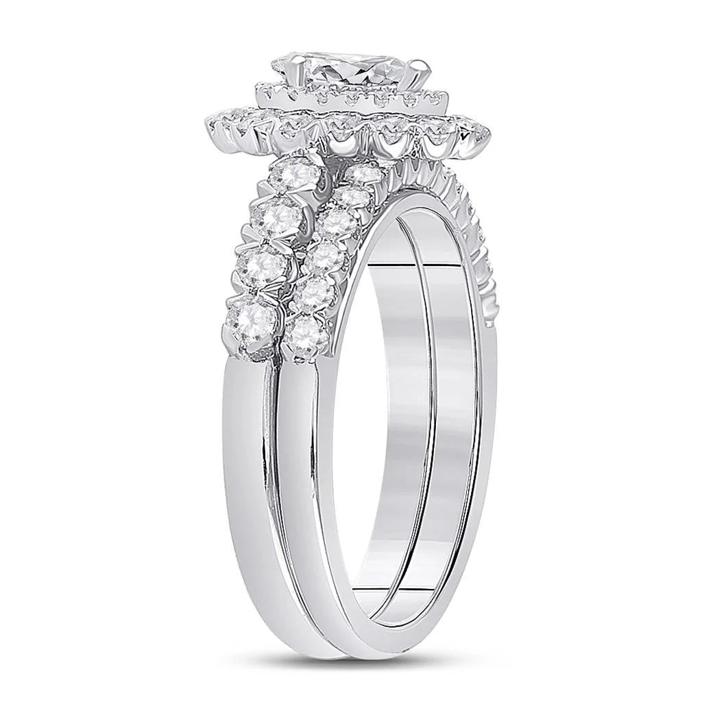 14k White Gold Pear Diamond Solitaire Bridal Wedding Ring Set 1-1/2 Cttw J660