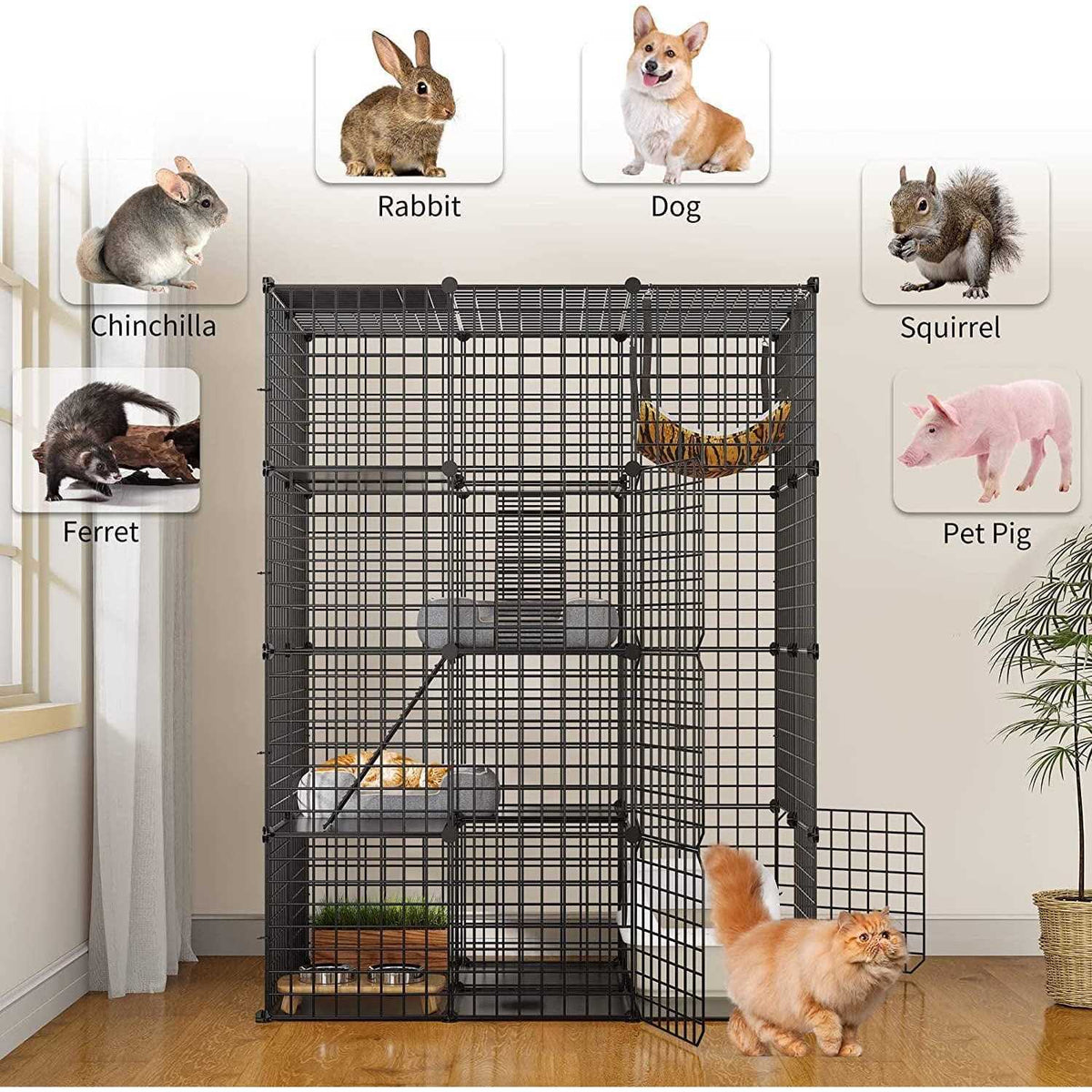 4-Tier Large Metal Wire Cat Cage Cat Hammock Cat Playpen I514094