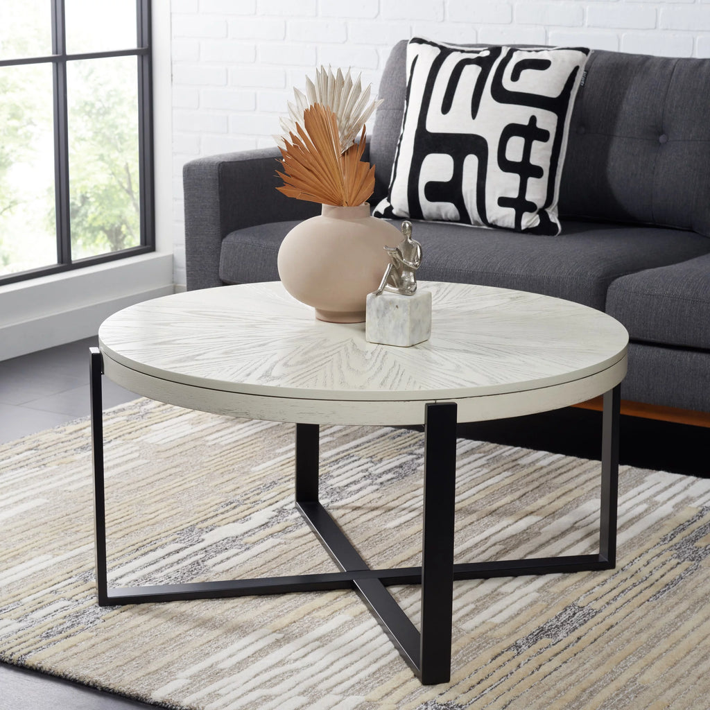 Round Coffee Table, White Wash Top/Black Legs P351