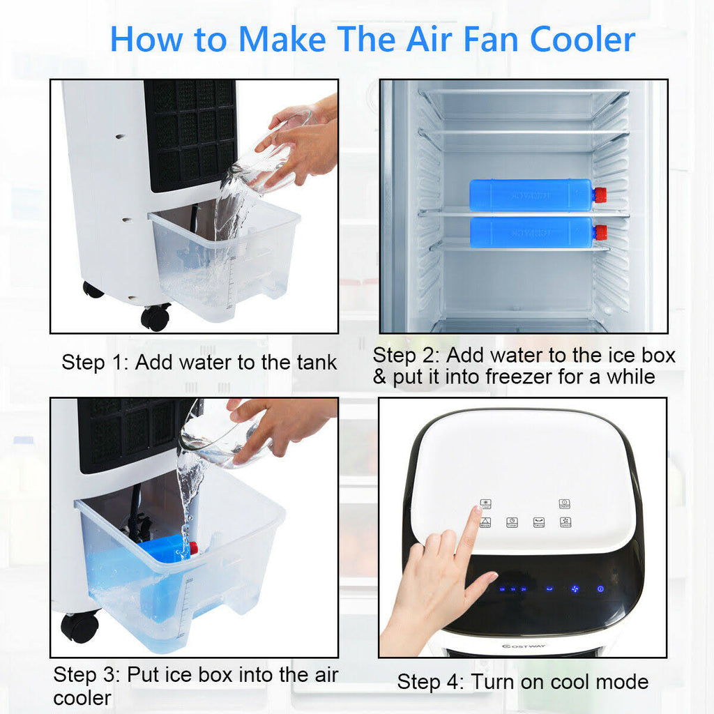 White Evaporative Portable Air Cooler Fan Humidifier with Remote Control B564008