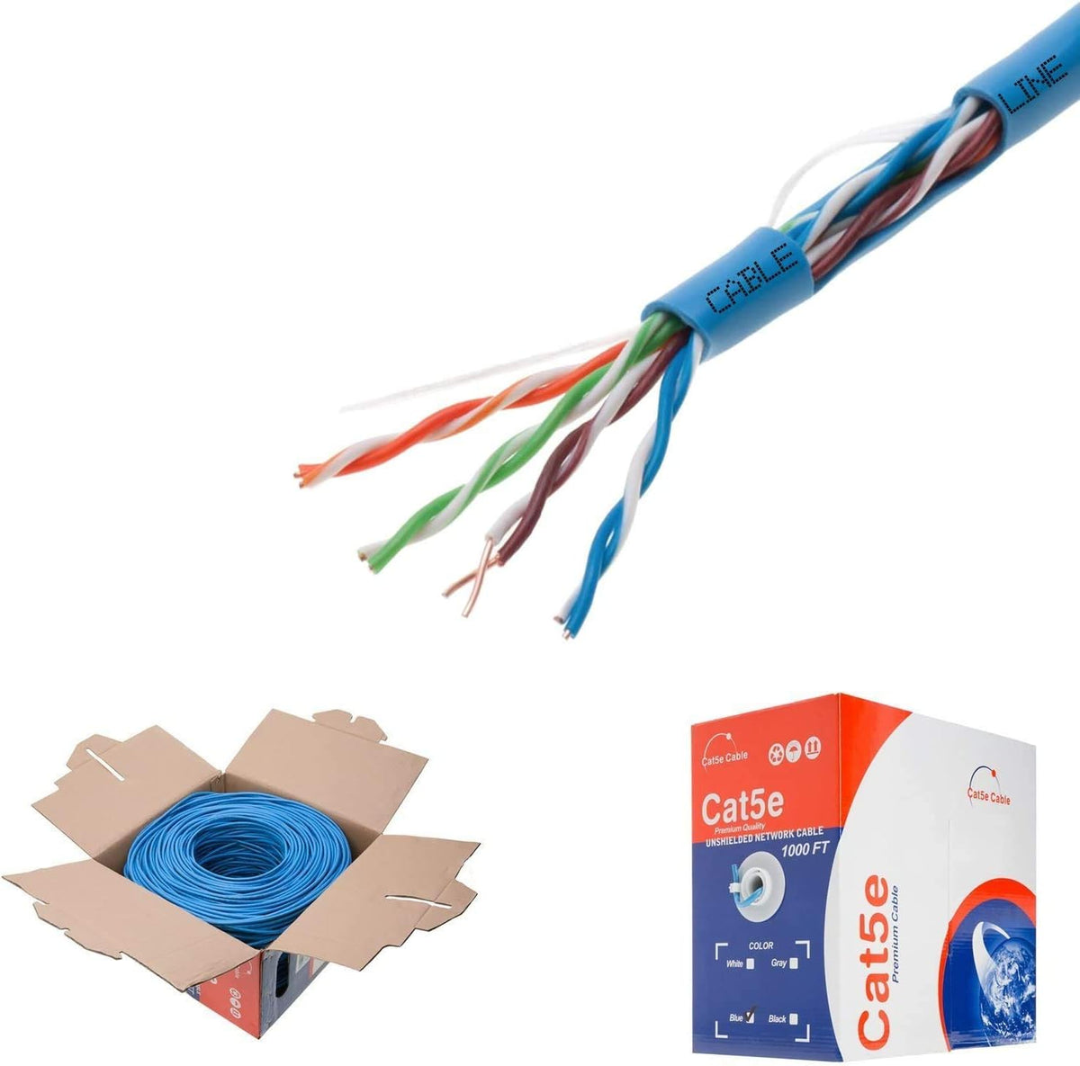 Plenum CAT5e 1000FT CMP Cable White Solid 24 AWG Bulk Box Q2598