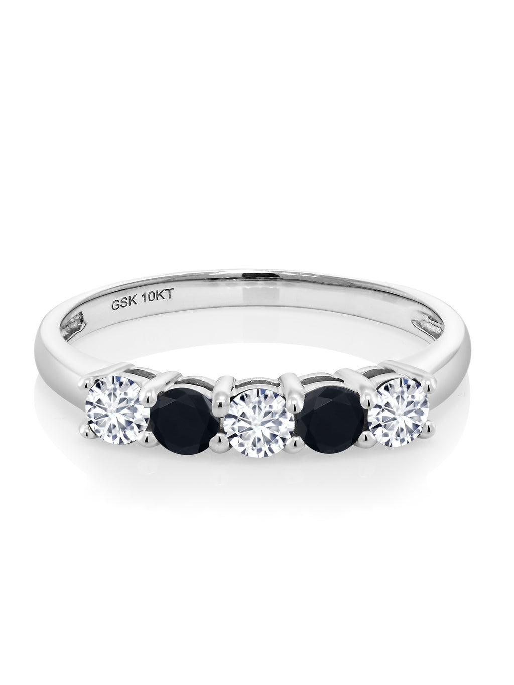 10K White Gold White Lab Grown Diamond and Black Onyx 5 Stone Ring F636