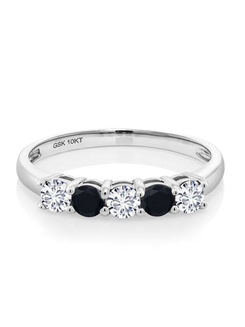 10K White Gold White Lab Grown Diamond and Black Onyx 5 Stone Ring F636