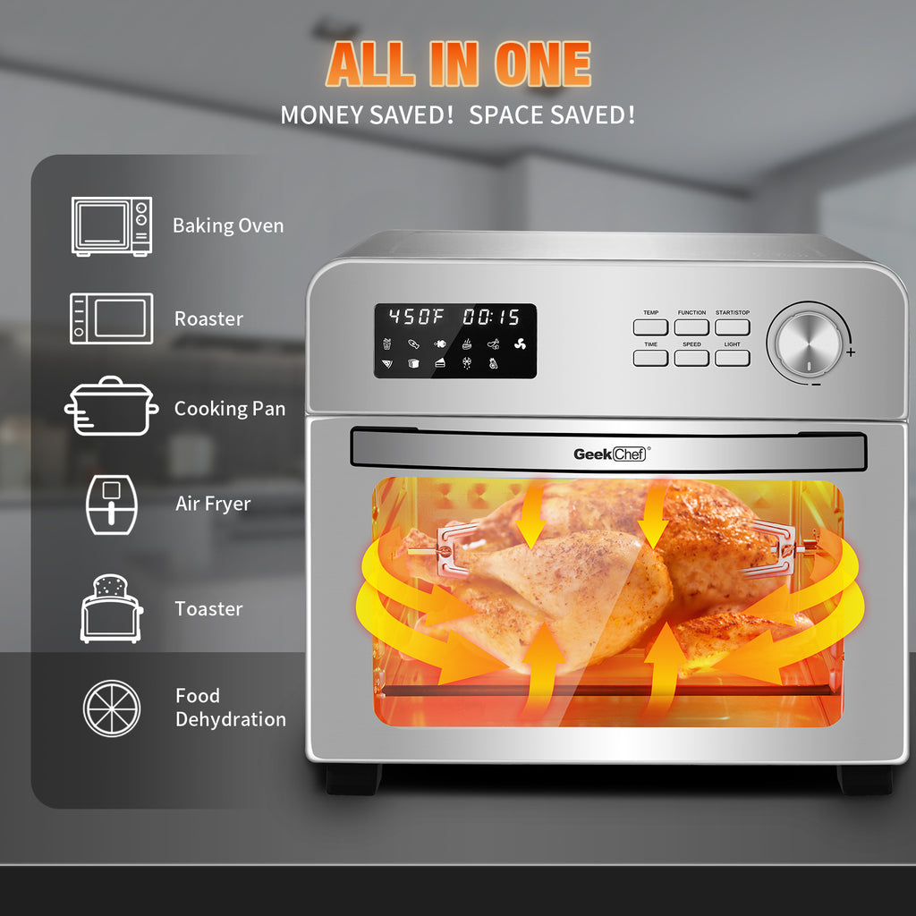 6-in-1 Air Fryer Toaster Oven, 24 Quart LCD Countertop Convection Airfryer with Rotisserie and Dehydrator R213