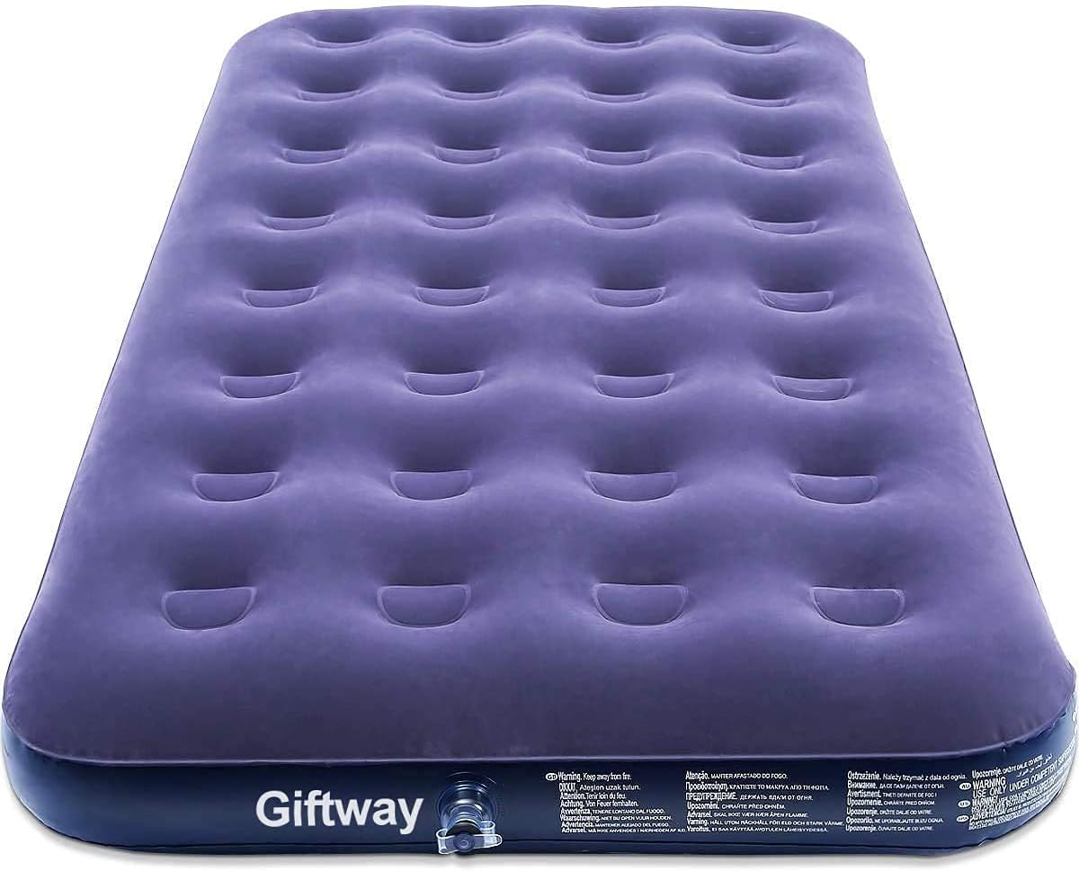 Queen Camping Air Mattress Inflatable Air Bed with Flocked Top Foldable U364394