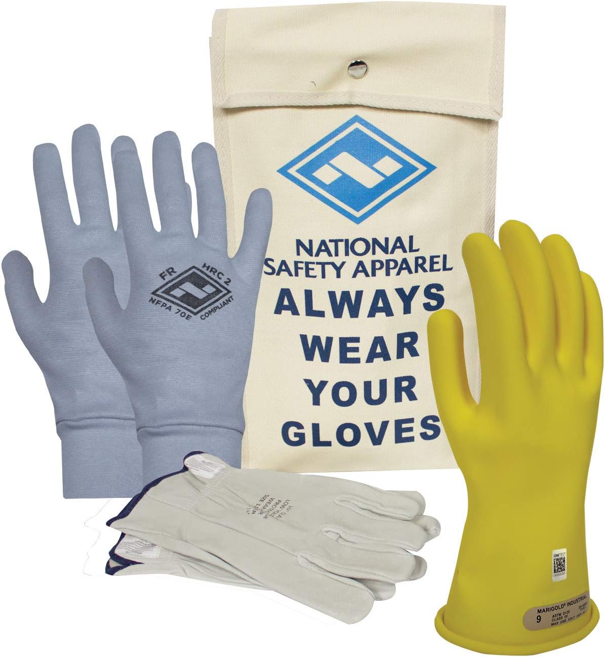Class 00 Black Rubber Voltage Insulating Glove Kit with FR Knit Glove and Leather Protectors U65638