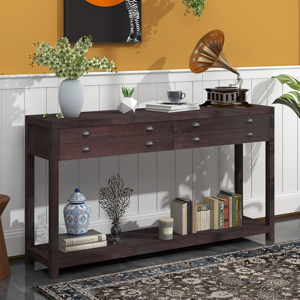 Navy Wood Console Table with 2 Drawers R79025